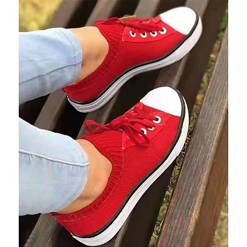 

Women's Sneakers Flat Heel Round Toe Canvas Solid Colored Red Pink White