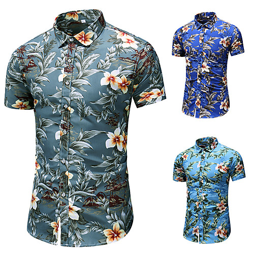 

Men's Shirt Other Prints Graphic Graphic Prints Plus Size Print Short Sleeve Casual Tops Chinoiserie Blue-Green Army Green Royal Blue
