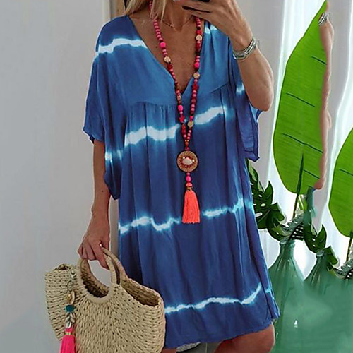 

Women's Loose Short Mini Dress Navy Water red Yellow Green Orange Rose Red Short Sleeve Stripes Spring Summer Casual 2021 S M L XL 2XL 3XL 4XL 5XL