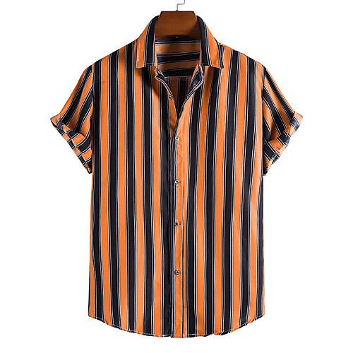 

Men's Shirt Striped Short Sleeve Casual Tops Hawaiian Orange
