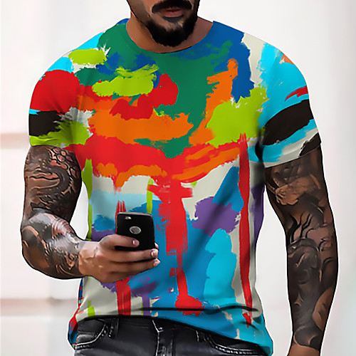 

Men's Unisex Tee T shirt Shirt 3D Print Graphic Prints Graffiti Print Short Sleeve Daily Tops Casual Designer Big and Tall Rainbow