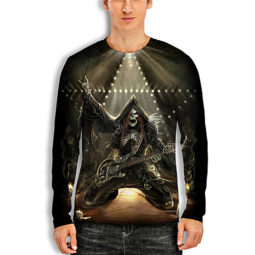 

Men's Unisex Tee T shirt Shirt 3D Print Graphic Prints Skull Print Long Sleeve Daily Tops Casual Designer Big and Tall Black