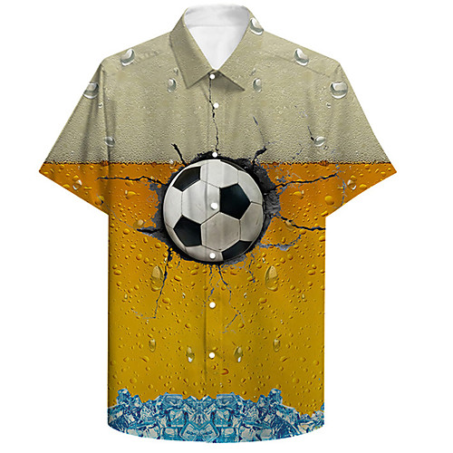 

Men's Shirt 3D Print Football Plus Size 3D Print Button-Down Short Sleeve Casual Tops Casual Fashion Breathable Comfortable Brown