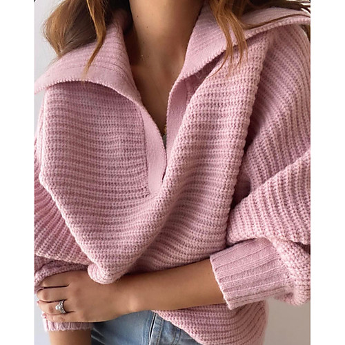 

Women's Casual Solid Color Pullover Sweater Long Sleeve Sweater Cardigans V Neck Lapel Fall Spring Blushing Pink khaki White