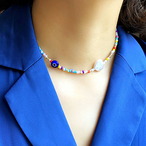 

Women's Beaded Necklace Beads Colorful Fashion Holiday Cute Imitation Pearl Glass Alloy Blue Yellow White Red 35 cm Necklace Jewelry 1pc For Street Gift Prom Birthday Party Festival