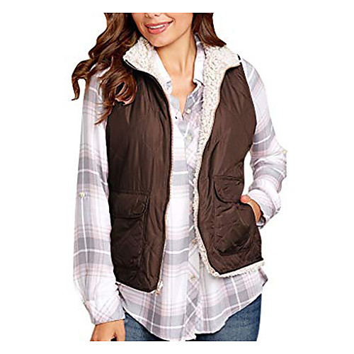 

◕｡Vest Coat Women's Warm Plush Autumn Winter Sleeveless Reversible Wear Lightweight Zip up Vest Reversible Vest Coffee