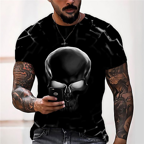 

Men's Unisex Tee T shirt Shirt 3D Print Graphic Prints Skull Print Short Sleeve Daily Tops Casual Designer Big and Tall Blue Black