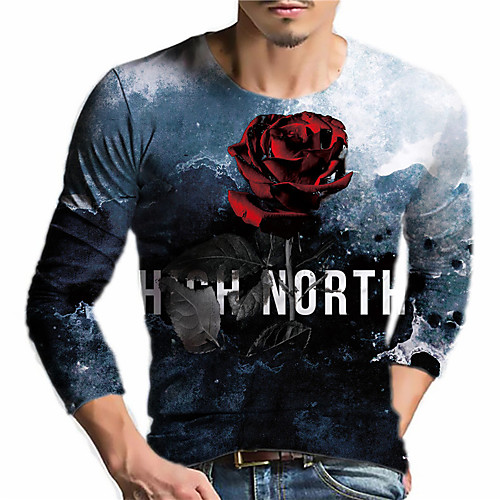 

Men's Unisex Tee T shirt Shirt 3D Print Graphic Prints Rose Print Long Sleeve Daily Tops Casual Designer Big and Tall Blue