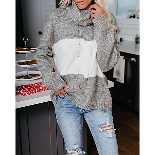 

Women's Casual Multi Color Sweater Long Sleeve Sweater Cardigans High Neck Blue Gray khaki