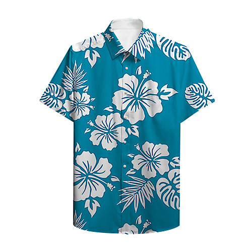 

Men's Shirt Other Prints Floral Plants Button-Down Print Short Sleeve Casual Tops Casual Hawaiian Blue / Summer