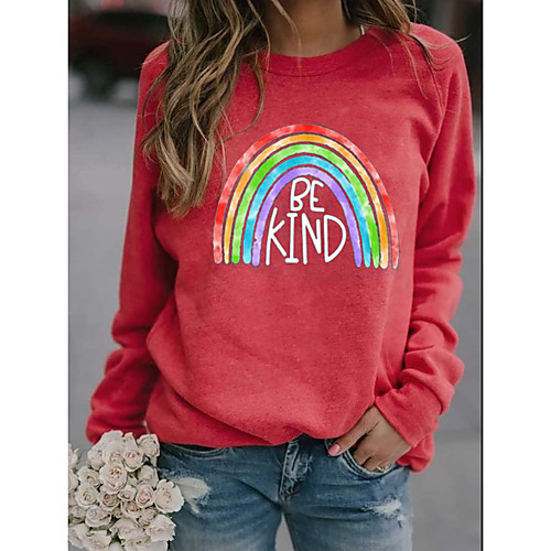 

Women's Sweatshirt Pullover Rainbow Text Print Daily Sports Hot Stamping Sportswear Streetwear Hoodies Sweatshirts Blue Khaki Black