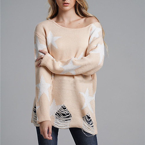 

Women's Stylish Knitted Geometric Sweater Long Sleeve Sweater Cardigans Crew Neck Fall Winter Black Beige