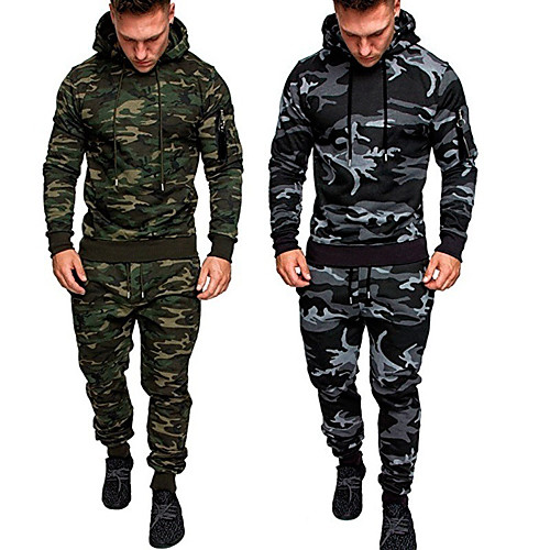 

Men's 2 Piece Tracksuit Sweatsuit Jogging Suit Street Casual Long Sleeve Thermal Warm Moisture Wicking Breathable Fitness Running Active Training Jogging Sportswear Hoodie Dark Grey Black Army Green