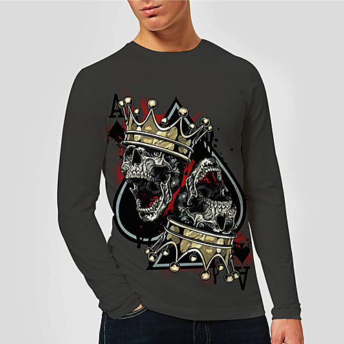 

Men's Unisex Tee T shirt Shirt 3D Print Graphic Prints Skull Print Long Sleeve Daily Tops Casual Designer Big and Tall Gray
