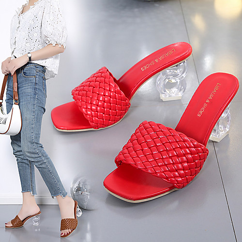 

Women's Sandals High Heel Square Toe PU Solid Colored White Light Red Black