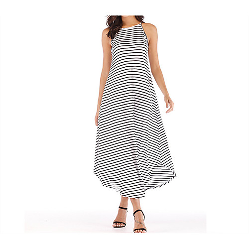 

Women's Swing Dress Maxi long Dress Black solid color Contact customer service can be customized Black bars on white Sleeveless Stripes Spring Summer Round Neck Casual 2021 S M L XL 2XL