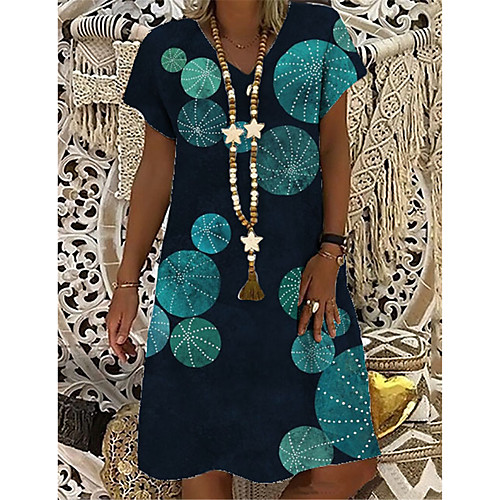 

Women's T Shirt Dress Tee Dress Knee Length Dress Black Short Sleeve Geometric Print Summer V Neck Casual 2021 S M L XL XXL 3XL