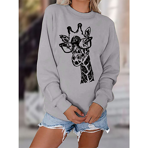 

Women's Sweatshirt Pullover Giraffe Animal Print Daily Sports Hot Stamping Sportswear Streetwear Hoodies Sweatshirts Yellow Blushing Pink Gray