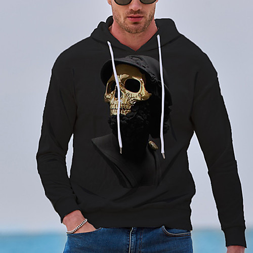 

Men's Pullover Hoodie Sweatshirt Graphic Prints Skull Print Daily Sports 3D Print 3D Print Casual Hoodies Sweatshirts Black