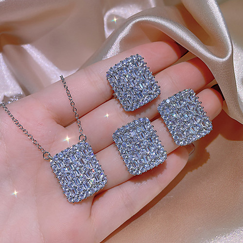 

Women's Clear Cubic Zirconia Jewelry Set Bridal Jewelry Sets Geometrical Weave Luxury Fashion European Earrings Jewelry Silver For Wedding Party Evening Engagement 1 set