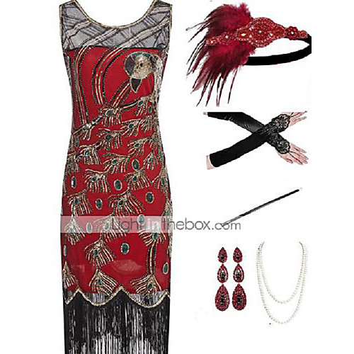 

The Great Gatsby 1920s Vintage Vacation Dress Flapper Dress Outfits Masquerade Prom Dress Women's Tassel Fringe Costume Red Vintage Cosplay Party Prom / Gloves / Headwear / Necklace / Earrings