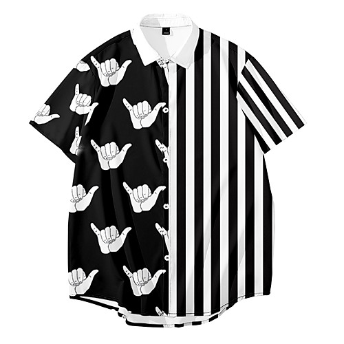 

Men's Shirt 3D Print Striped Hand Plus Size 3D Print Button-Down Short Sleeve Casual Tops Casual Fashion Breathable Comfortable Navy Blue / Sports