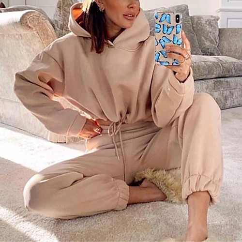 

Women's Plain Daily Wear Date Two Piece Set Hoodie Jogger Pants Tops