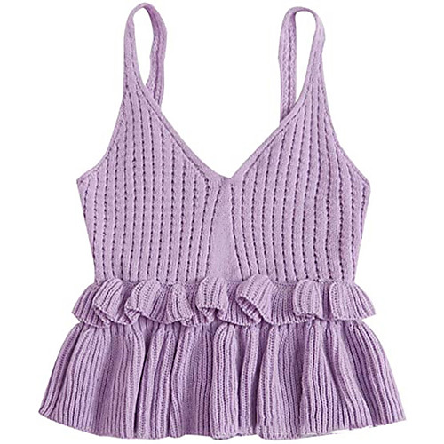 

Women's Active Ruffle Solid Color Vest Sleeveless Sweater Cardigans V Neck Wine Red Purple Yellow