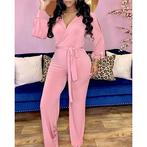 

Women's Casual Sexy 2021 Blushing Pink Black Jumpsuit Solid Color Bowknot