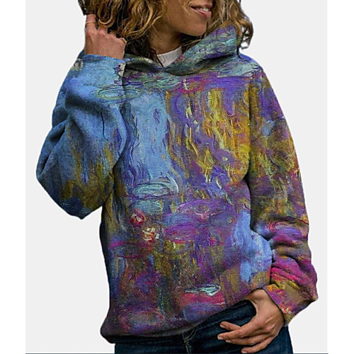 

Women's Hoodie Sweatshirt Plants Print Daily Sports Other Prints Sportswear Streetwear Hoodies Sweatshirts Blue Purple Khaki