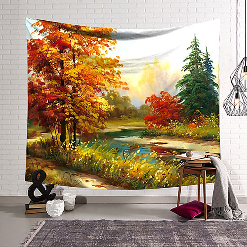 

Oil Painting Style Wall Tapestry Art Decor Blanket Curtain Hanging Home Bedroom Living Room Decoration Polyester Forest Landscape