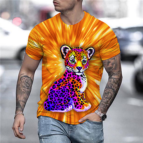 

Men's Unisex Tee T shirt Shirt 3D Print Leopard Graphic Prints Print Short Sleeve Daily Tops Casual Designer Big and Tall Orange