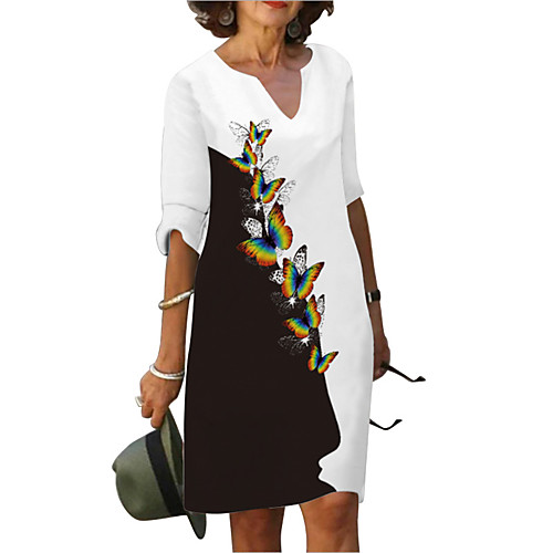 

Women's Shift Dress Knee Length Dress Blue Yellow Rainbow White Red Half Sleeve Floral Butterfly Animal Print Summer V Neck Casual 2021 S M L XL XXL 3XL
