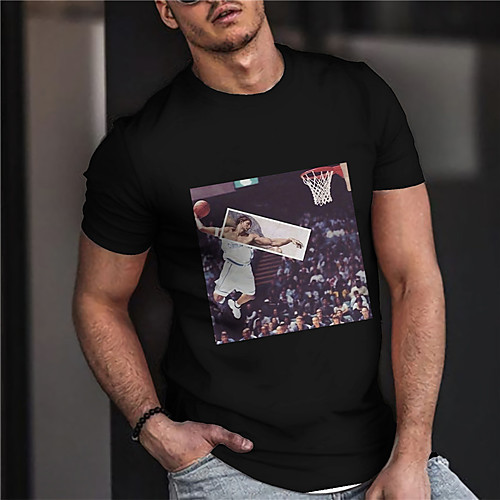 

Men's Unisex Tee T shirt Shirt Hot Stamping Graphic Prints Basketball Print Short Sleeve Casual Tops Cotton Basic Designer Big and Tall Black