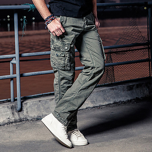 

Men's Cargo Casual / Sporty Comfort Breathable Sports Daily Sports Pants Tactical Cargo Pants Solid Color Full Length Pocket Grey Khaki Green Black