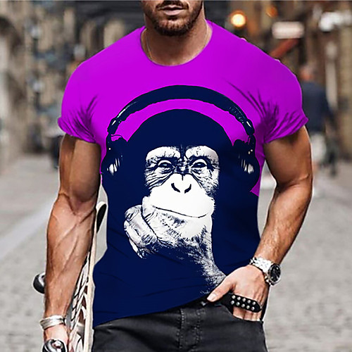 

Men's Unisex Tee T shirt Shirt 3D Print Graphic Prints Orangutan Print Short Sleeve Daily Tops Casual Designer Big and Tall Purple