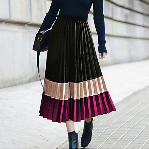 

Women's Casual / Daily Weekend Basic Streetwear Capris Skirts Color Block Pleated Patchwork Blue Red