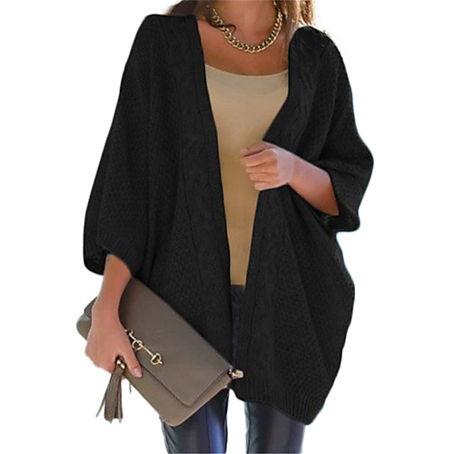 

Women's Knitted Solid Color Cardigan 3/4 Length Sleeve Sweater Cardigans Deep V Fall Winter Wine Army Green Black