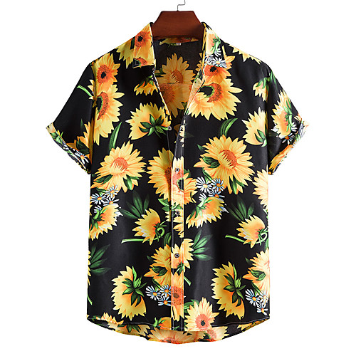 

Men's Shirt Floral Short Sleeve Casual Tops Hawaiian Black