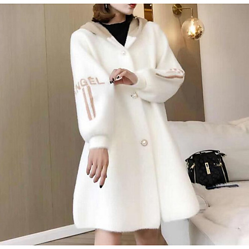 

Women's Coat Going out Fall & Winter Long Coat Loose Chinoiserie Jacket Long Sleeve Solid Colored Light Brown White