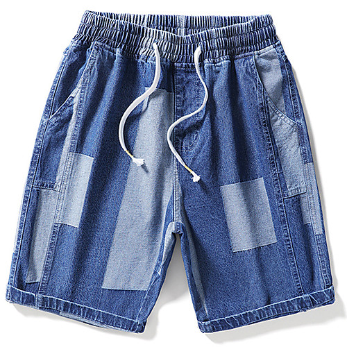 

Men's Sporty Casual Breathable Soft Daily Sports Jeans Shorts Pants Solid Color Knee Length Pocket Elastic Waist Blue Black