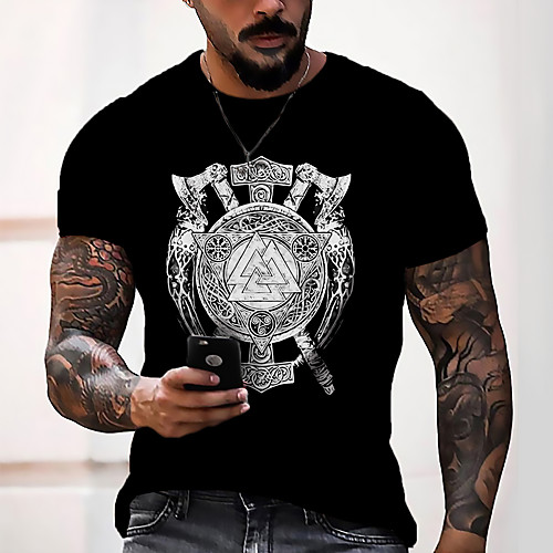 

Men's Tee T shirt Shirt 3D Print Graphic Geometric Plus Size Short Sleeve Casual Tops Basic Designer Slim Fit Big and Tall Black
