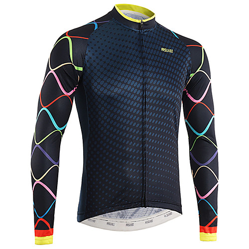 

Arsuxeo Men's Long Sleeve Cycling Jersey Winter Summer White Royal Blue Bike Top Mountain Bike MTB Road Bike Cycling Back Pocket Sweat wicking Sports Clothing Apparel / Triathlon / Italian Ink