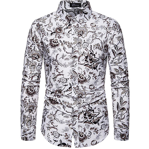 

Men's Shirt Other Prints Plants Print Long Sleeve Casual Tops White