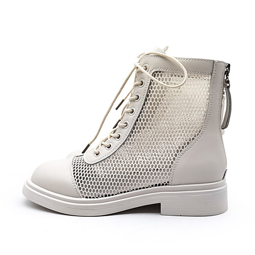 

Women's Boots Summer Boots Chunky Heel Round Toe Booties Ankle Boots Daily Leather Mesh Lace-up Solid Colored Beige / Booties / Ankle Boots / Booties / Ankle Boots
