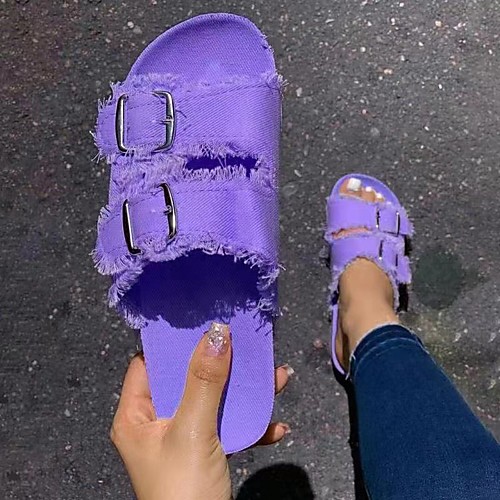 

Women's Sandals Flat Heel Round Toe PU Solid Colored Purple Light Green Pink