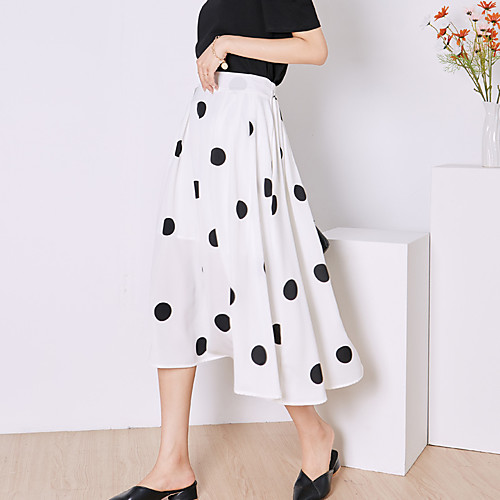 

Women's Date Weekend Basic Streetwear Calf-Length Skirts Polka Dot Layered Tulle White