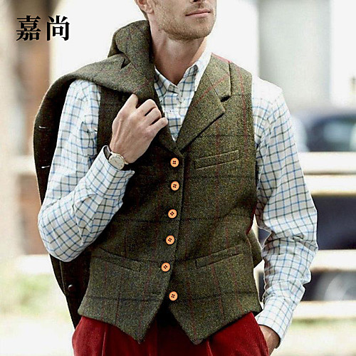 

Men's Suit Vest Waistcoat Party Evening Festival Casual Vintage British Solid Colored Single Breasted One-button Slim Polyester Men's Suit Green - Shirt Collar