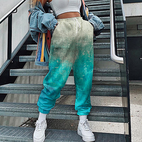 

Women's Streetwear Sweatpants Comfort Going out Weekend Jogger Pants Color Block Tie Dye Full Length Elastic Drawstring Design Print Green