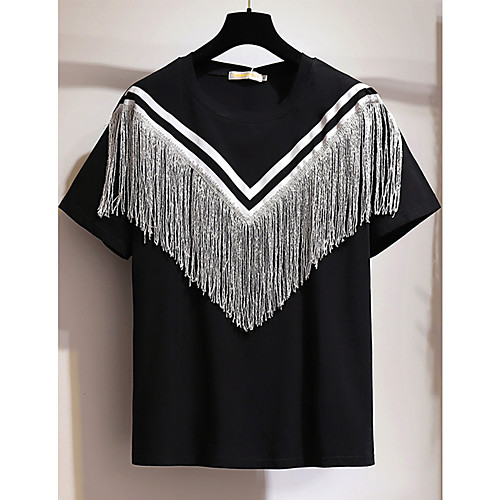 

Women's Plus Size Tops T shirt Plain Tassel Short Sleeve Crewneck Basic Summer White Black Big Size XXL 3XL 4XL 5XL 6XL / Cotton